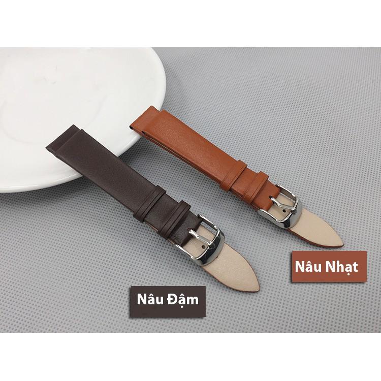 Dây da đồng hồ nam nữ ba bê mỏng BO-07 TRƠN KHÔNG ĐƯỜNG MAY size 10 12 14 16 18 20 22mm nhiều màu