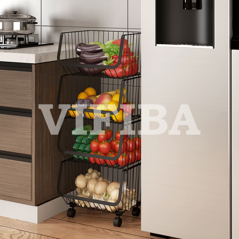 Kệ Rổ Nhà Bếp Đa Năng Chính Hãng VIFIBA Có Bánh Xe, Kệ Nhà Bếp Đựng Rau Củ Đồ Dùng Nhà Bếp Thép Carbon Chống Gỉ Sét Siêu Bền