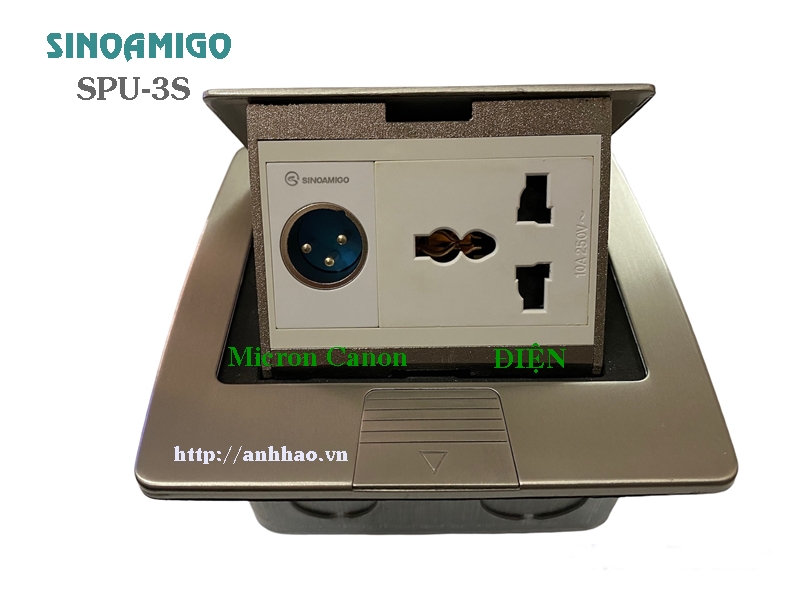 Ổ điện + mạng quang chuẩn SC/UPC âm sàn Sinoamigo SPU-3S, chất liệu inox đúc nguyên tấm chống oxy hóa. Hàng chính hãng, có xuất hóa đơn VAT