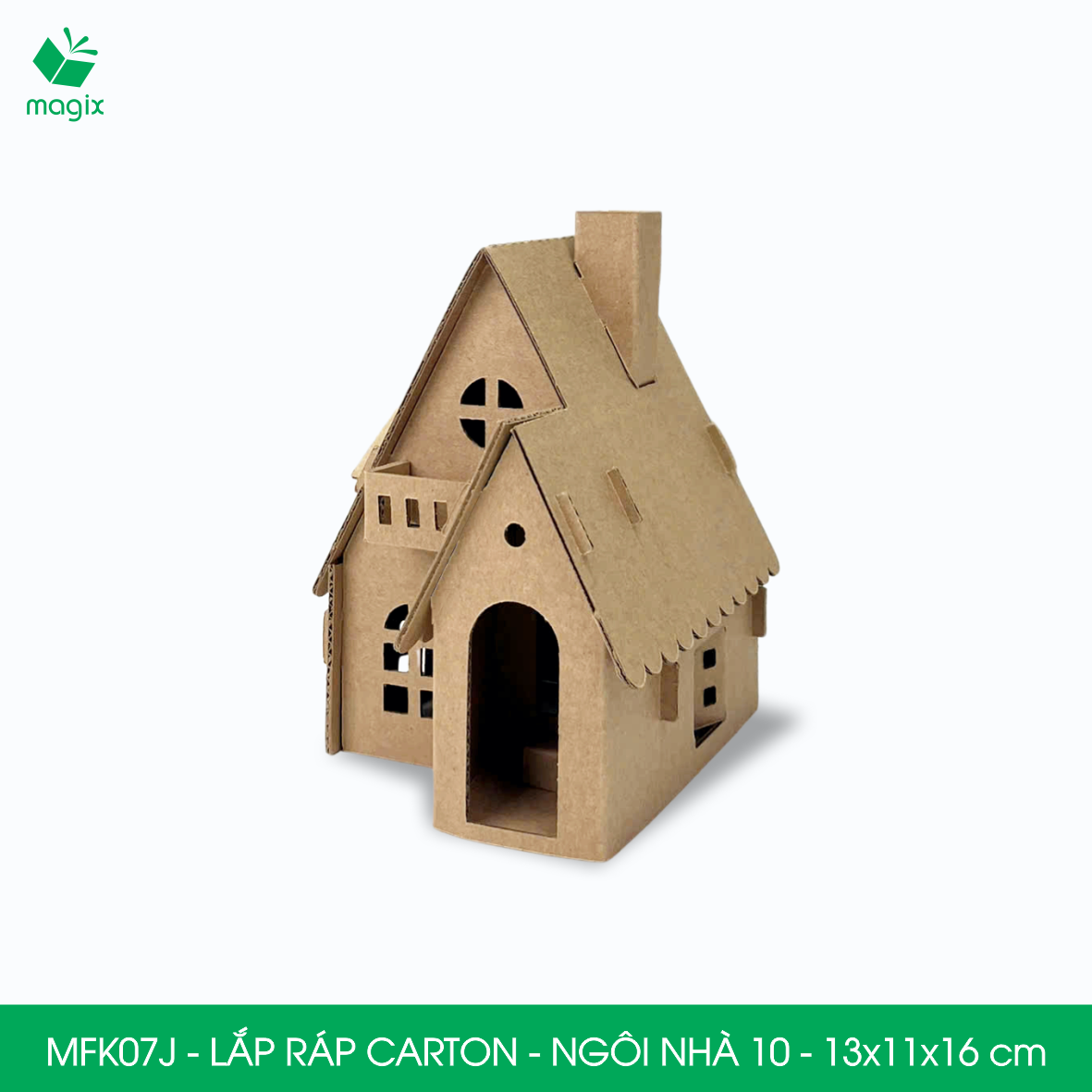 MFK07J - 13x11x16 cm - Mô hình ngôi nhà lắp ráp từ bìa carton cao cấp, nhà giấy carton mini sáng tạo