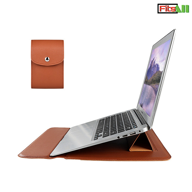 Hình ảnh Túi đựng Macbook, laptop, bao da chống sốc dành cho máy tính 13.3 inch, 14.1-15.4 inch, bên ngoài túi là giá đỡ tản nhiệt tiện lợi – kèm túi đựng phụ kiện công nghệ FitsAll TCS03