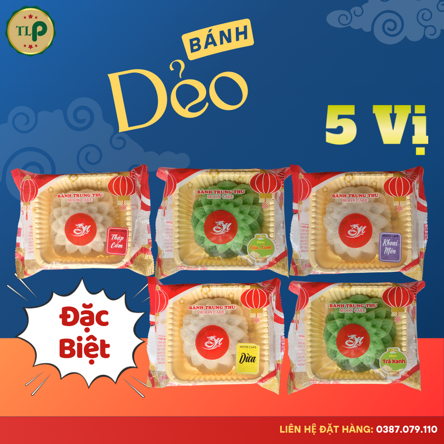 Bánh Dẻo Trứng Muối Đặc Biệt TLP 250g | 5 Loại Nhân Truyền Thống (Thập Cẩm, Đậu Xạnh, Khoai Môn, Dừa, Trà Xanh)