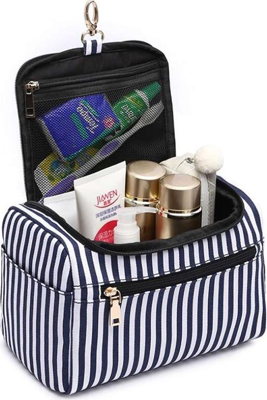 Striped Canvas Cosmetic Hand Storage Bag - sky blue