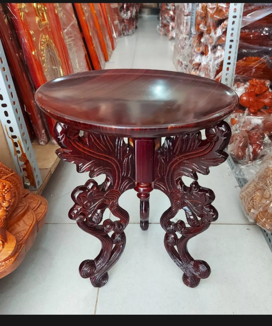 Chò gỗ 3 chân + đĩa trái cây thờ cúng chạm khắc hoa văn cao 40cm