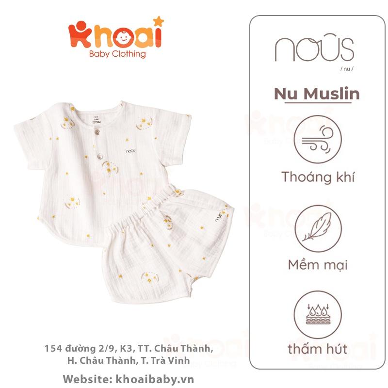 Bộ cài thẳng cộc Nous trắng hình ong cầu vồng - Chất liệu Muslin