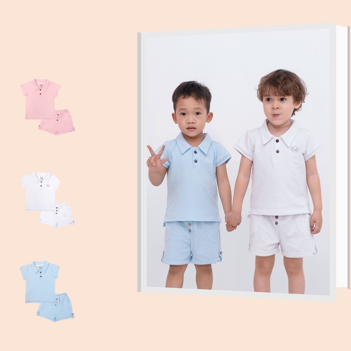 Bộ Áo Thun  BARU Cotton Cổ polo Ngắn Tay + Quần Short Thời Trang quần áo trẻ em ( 9M-4Y )