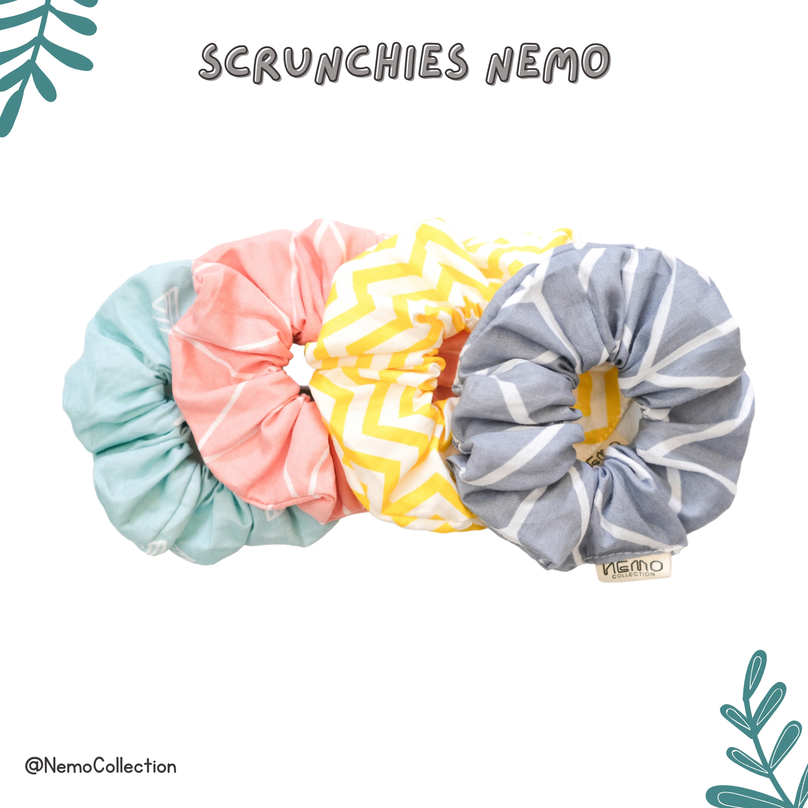 Cột tóc vải Scrunchies NEMO phôm phồng to họa tiết sọc màu pastel Hàn Quốc - CTKM