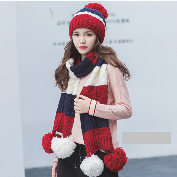 sét mũ len nữ kèm khăn và găng tay phong cách Hàn mới, nón len nữ kèm khăn cao cấp
