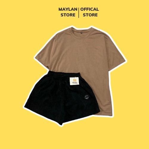 Quần short nhung gân nữ màu đen và be - SHOP MAYLAN