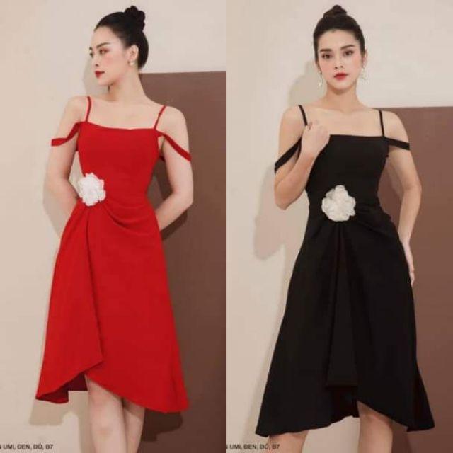 ĐẦM 2 DÂY EO ĐÍNH HOA HỒNG