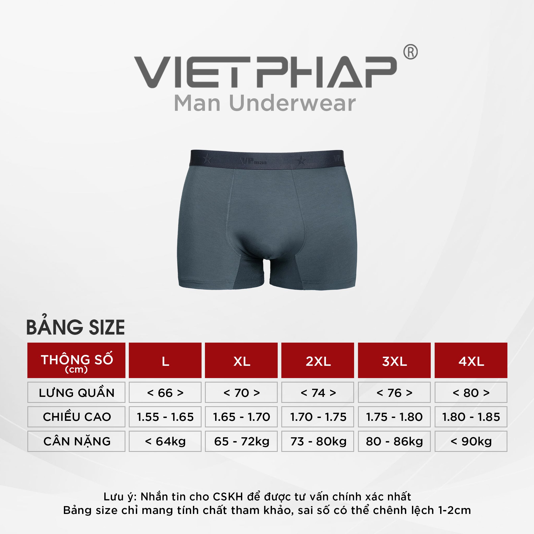 Quần Lót Nam VIỆT PHÁP Form Boxer Brief Chất liệu mềm mại co giãn , thấm hút mồ hôi  3904
