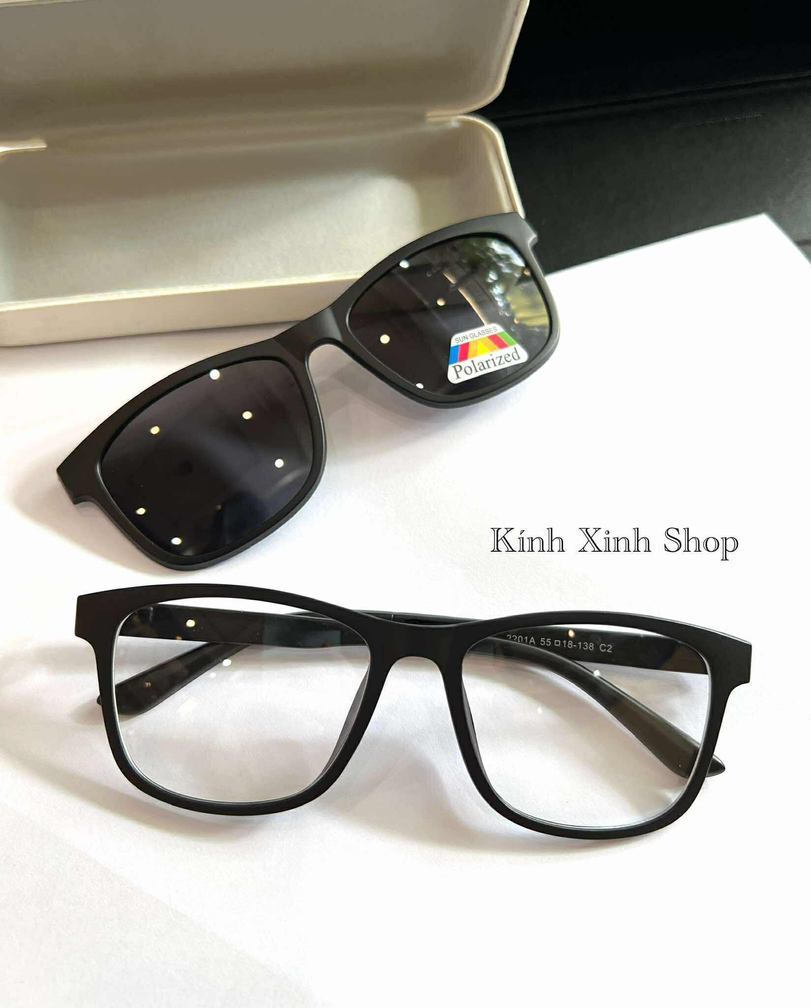Kính Râm Cận, Gọng Kính Cận, Kính Mắt Thời Trang Clip On 2in1 Dáng Vuông Form To Gọng Nhựa Ultem