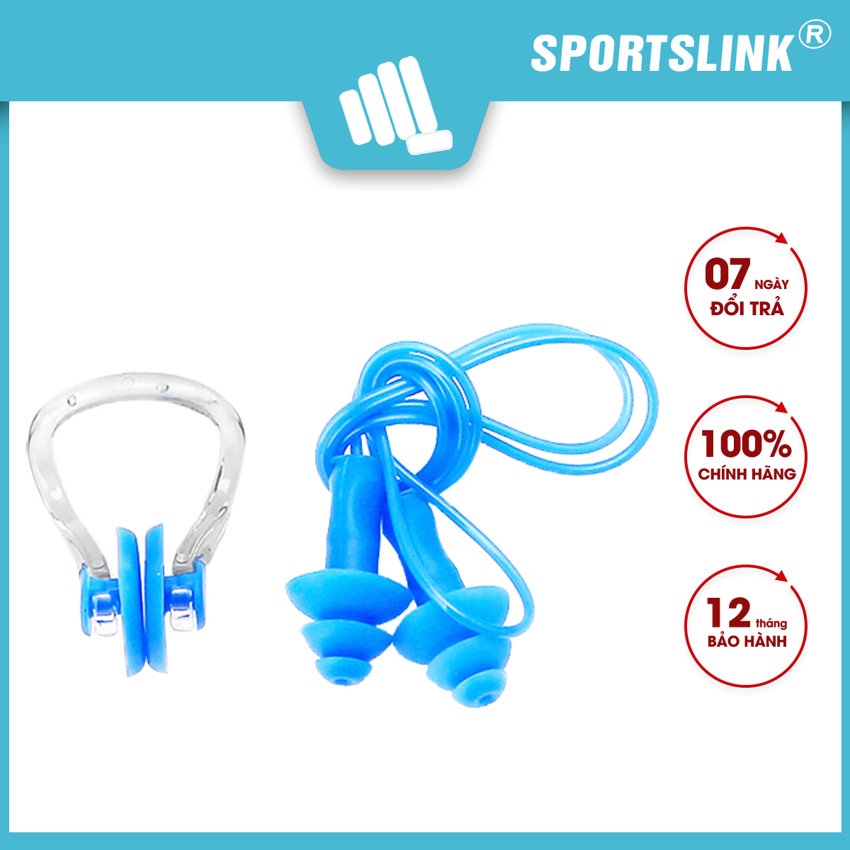 Nhét tai có dây đeo + kẹp mũi khi bơi NK03 Sportslink