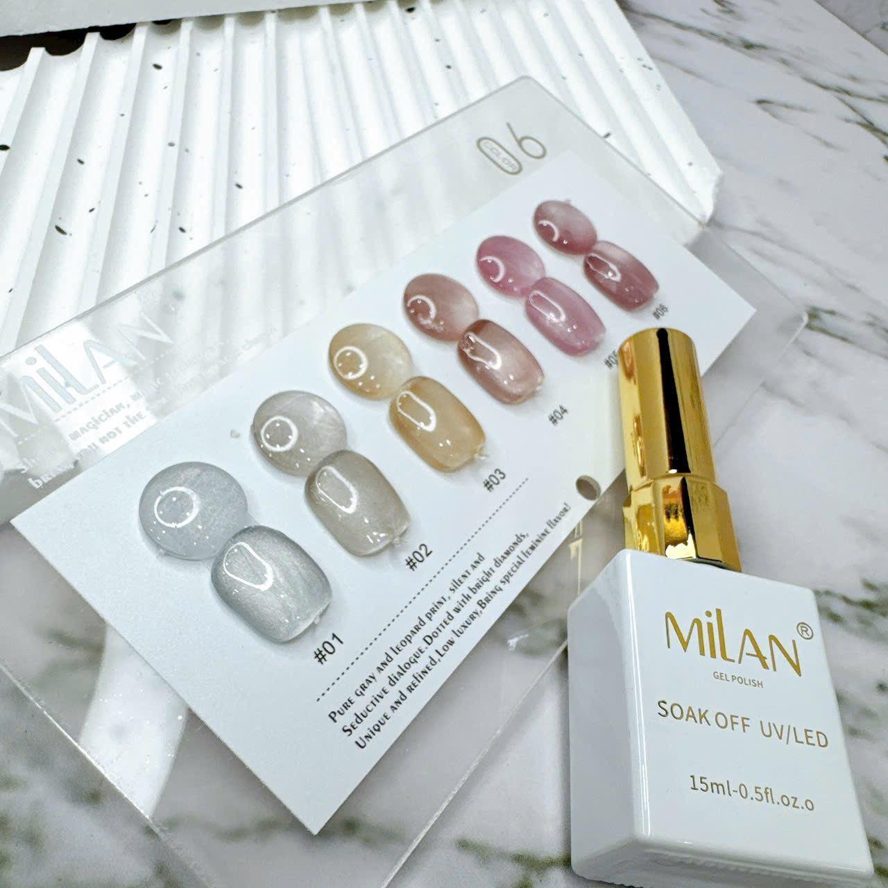 Sơn Mèo Sánh Trăng Milan Set 6 Chai, 15ml, Hiệu Ứng Ánh Trăng Mờ Ảo, Chất Gel Sánh Mịn, Làm Nail Kèm Bảng Màu Sẵn Nữ Sơn Gel