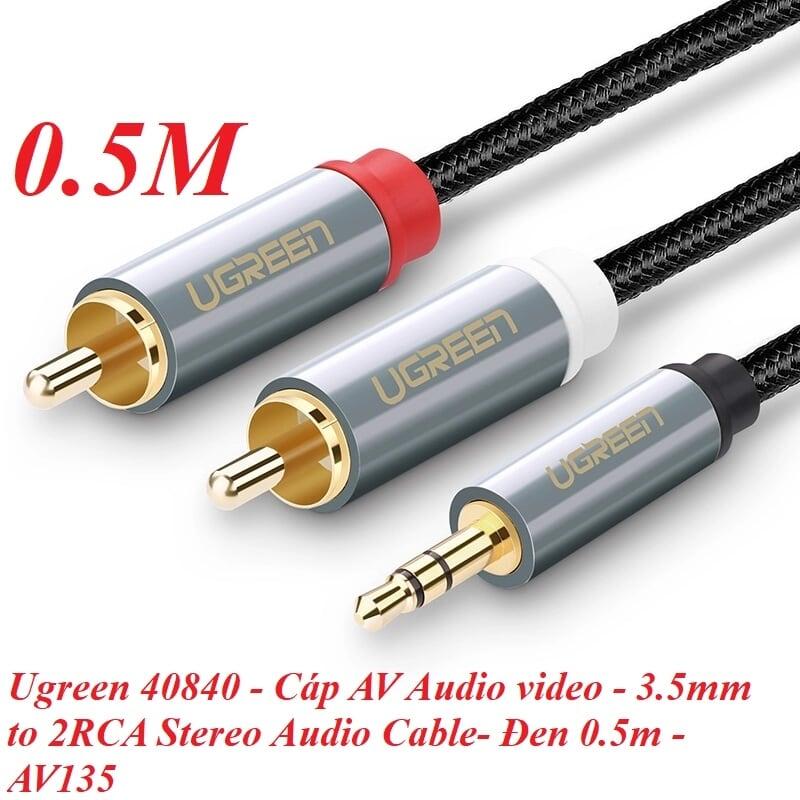 Ugreen UG40840AV135TK 0.5M màu Đen Cáp âm thanh 2 đầu Bông sen sang 3.5mm Dương đầu bọc nhôm mạ vàng - HÀNG CHÍNH HÃNG