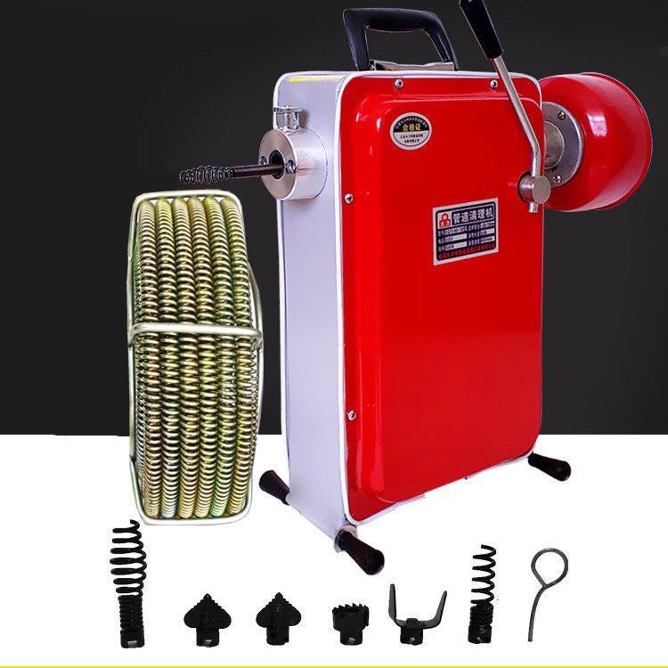 Máy thông tắc cống GQ100-1000w tặng kèm cuộn dây lò xo phi 16 dài 15m và 4m mét cuộn dây lò xo phi 8