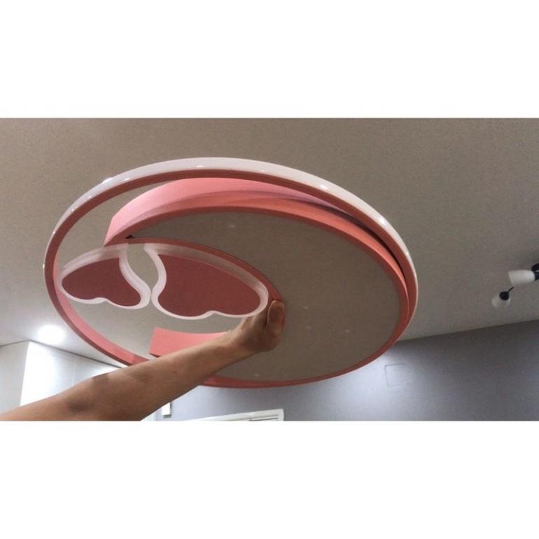 Đèn ốp trần phòng nghỉ trẻ con hình trăng hồng 3 hình thức năng lượng MN086- DT