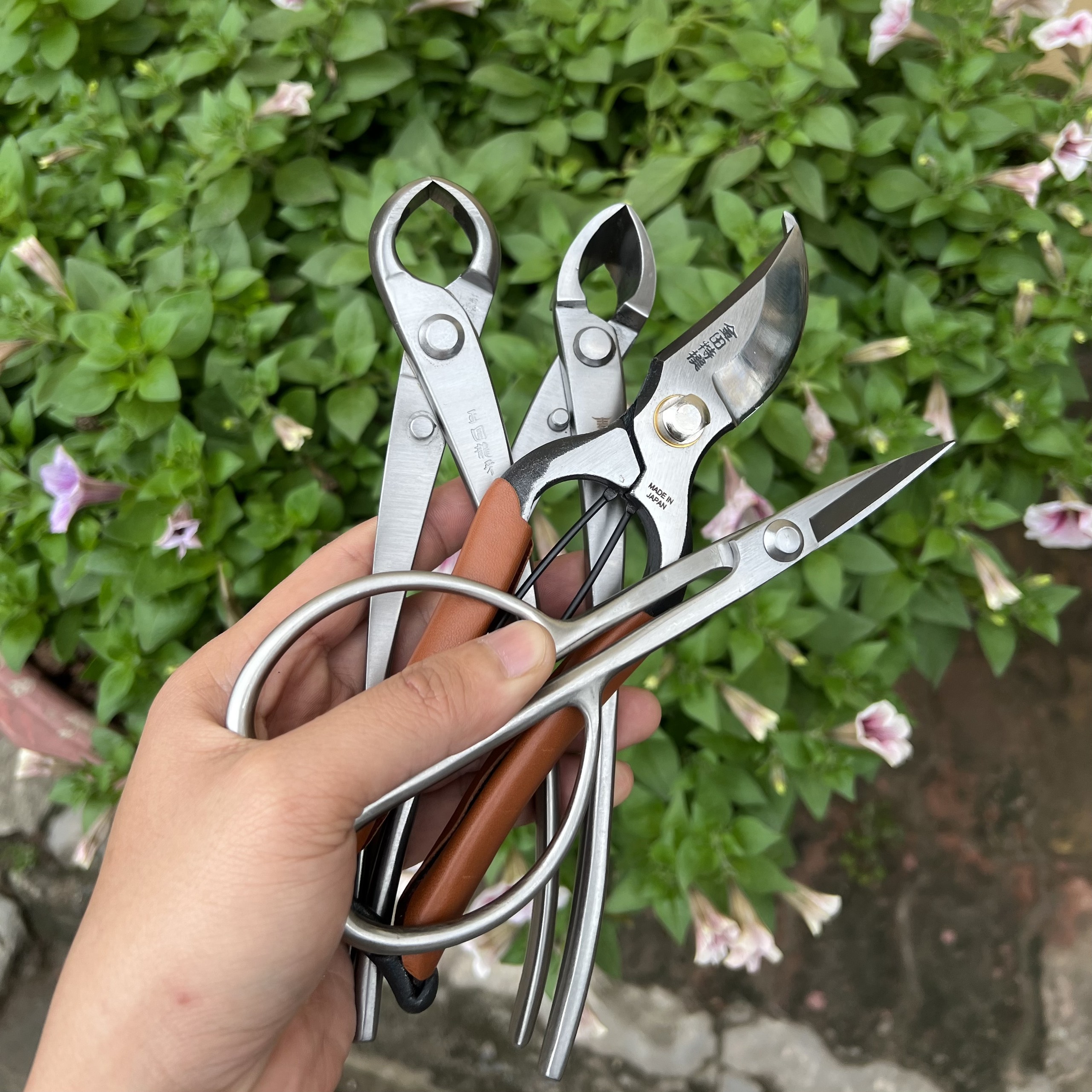Bộ Dụng Cụ Bonsai Chuyên Nghiệp Kìm Cạp Tròn Ryuga + Kìm Cạp Chéo Ryuga + Kéo Cắt Cành Bọc Da + Kéo Tỉa Lá, Tỉa Dăm