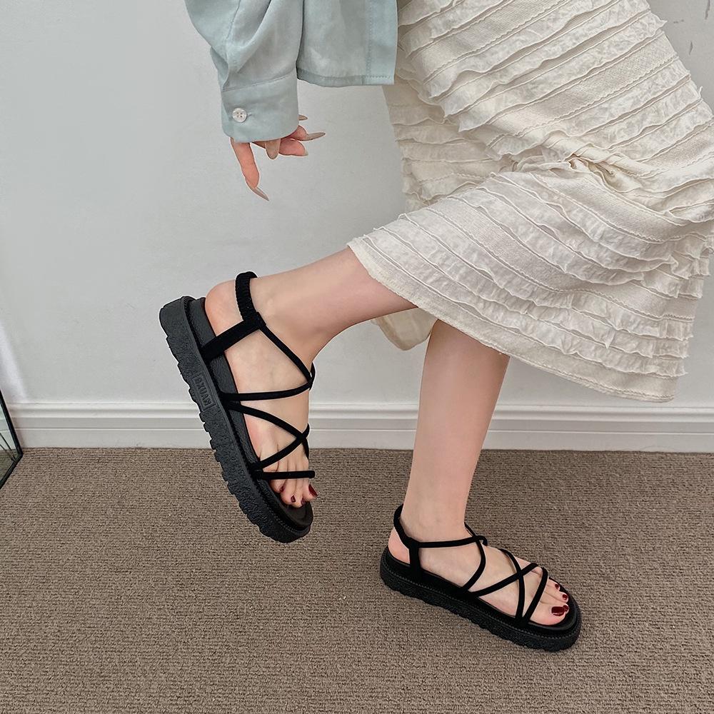 Giày (dép) sandal dây đi biển, giày xăng-đan đế bằng 3 phân xinh xắn style Hàn Quốc