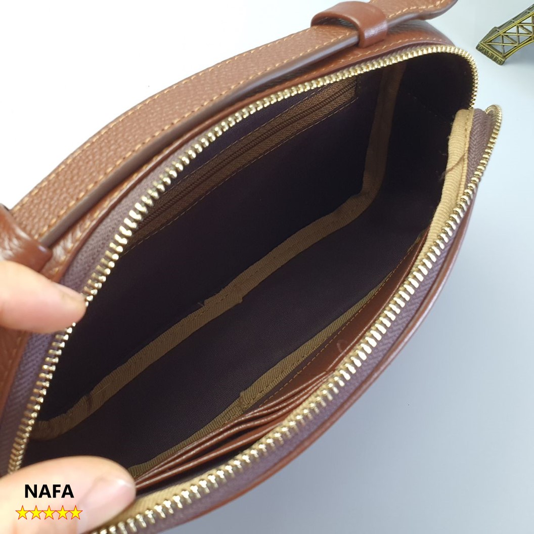 [Da thật] Clutch hộp kết hợp túi đeo chéo, Clutch cầm tay nam NAFACL134 da bò mill cao cấp thời trang - Màu Đen/Nâu