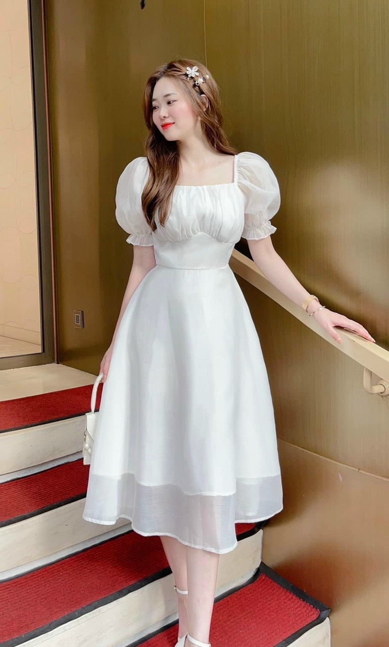 ĐẦM TAY PHỒNG XẾP TẦNG MÀU Y HÌNH