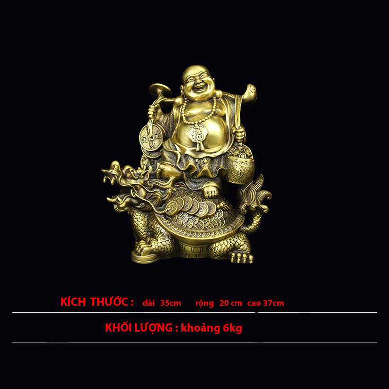 Tượng phật Di Lặc gánh tiền cưỡi long quy bằng đồng thau phong thủy