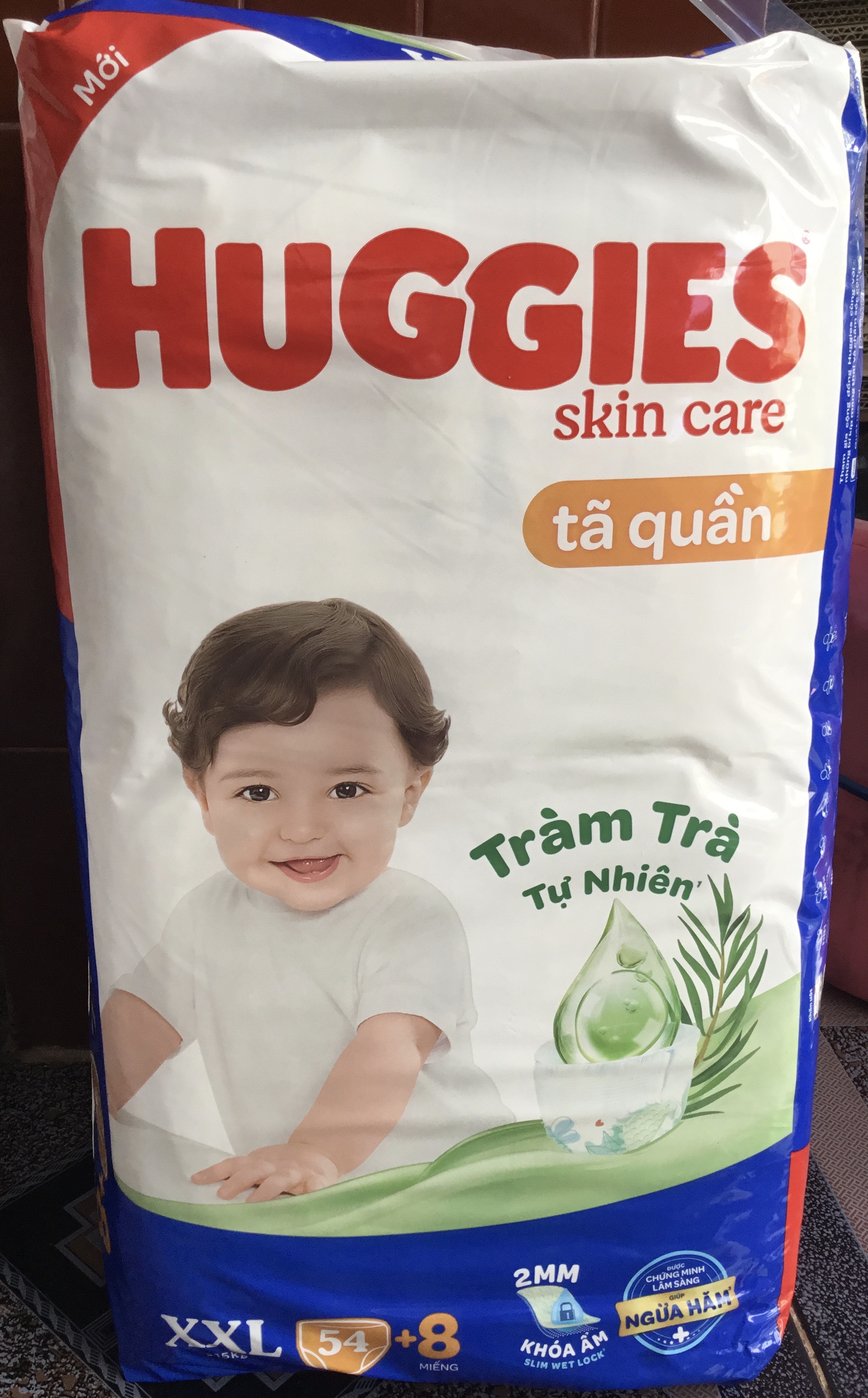 Tặng Thêm 8 Miếng- Tã quần Huggies XXL54 -Tràm trà tự nhiên ngừa hăm - Date luôn mới