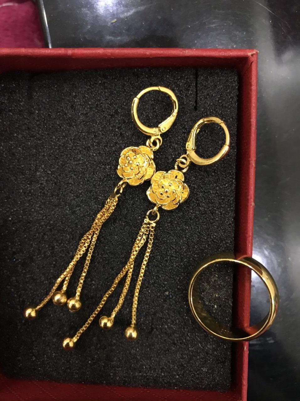 Bông tai dáng dài hoa băng tặng nhẫn