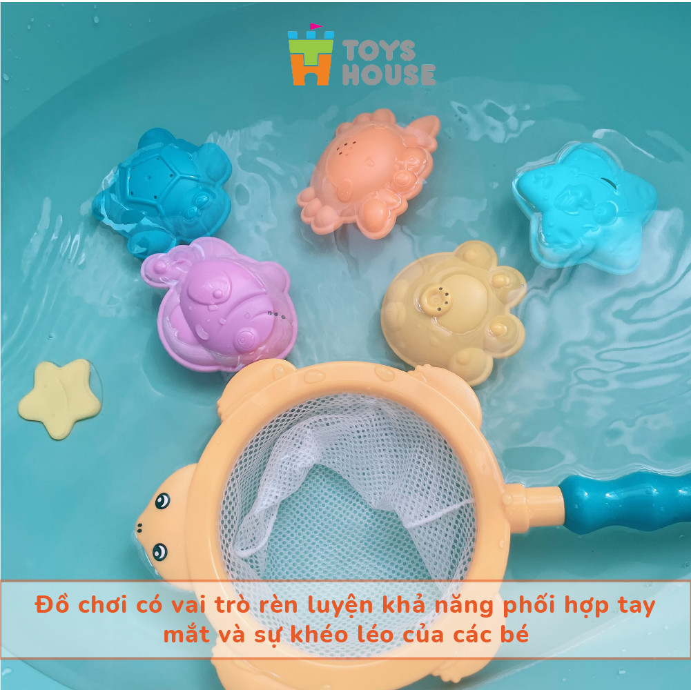 Đồ chơi nhà tắm - Vợt bắt cá, set 5 sinh vật biển ToysHouse HE0229