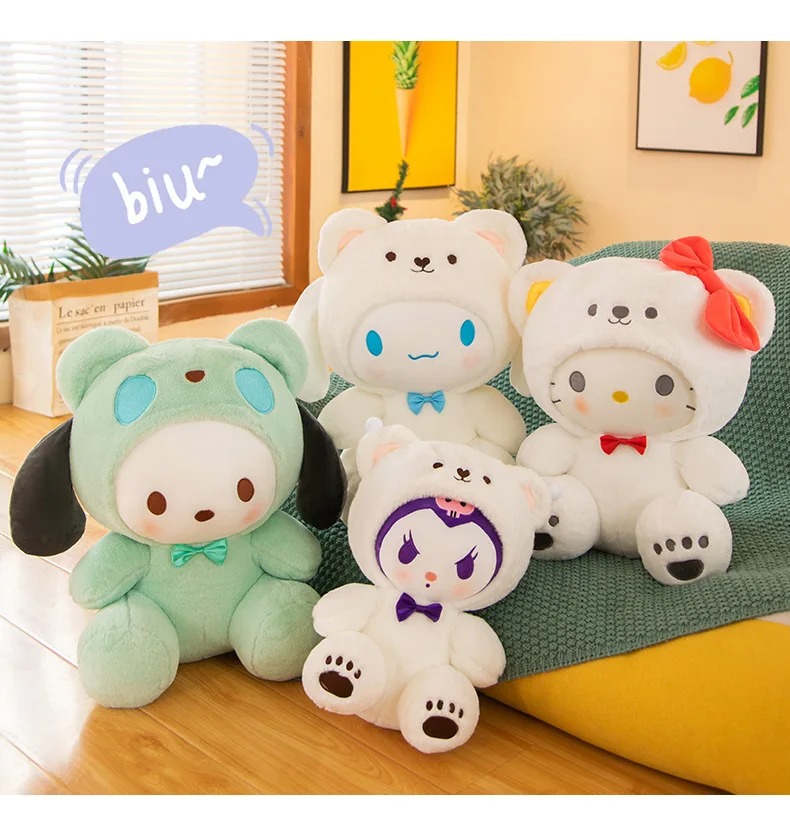 Gấu bông kuromi tím đội nón gấu trắng đáng yêu - Size từ 25cm đến 45cm - Quà tặng gấu bông kuromi hoạt hình cho bé