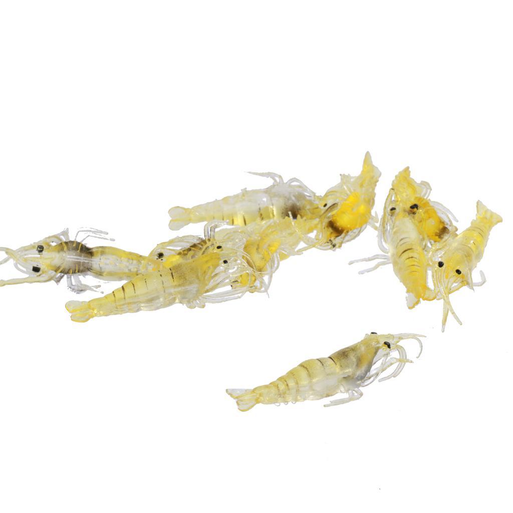 3-6pack 10 pcs Soft Prawn Shrimp Lure Baits Simulation Fishing Lures Yellow