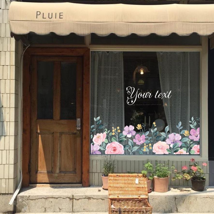 Hình dán flower aesthetic trang trí gương, tường cửa hàng cute 16