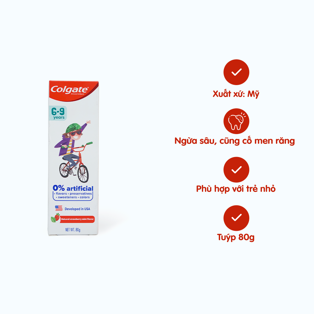 Kem Đánh Răng COLGATE Cho Trẻ Em 6-9 Tuổi Hương Dâu Bạc Hà (Tuýp 80g)