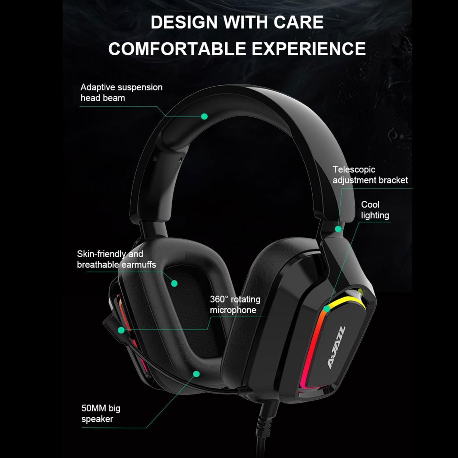 LED Colorful Over Ear Gaming Headset Headphones with Mic Black 3.5mm
