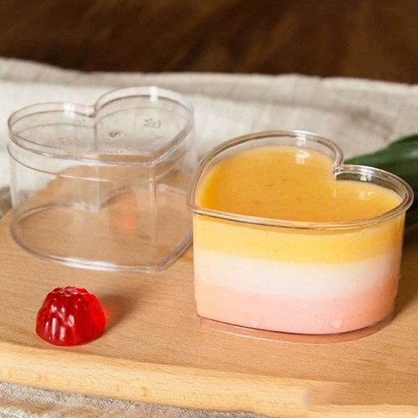 50 Ly tiramisu hình trái tim - Ly tim đựng bánh panna cotta - cốc nhựa tim có nắp WH-55