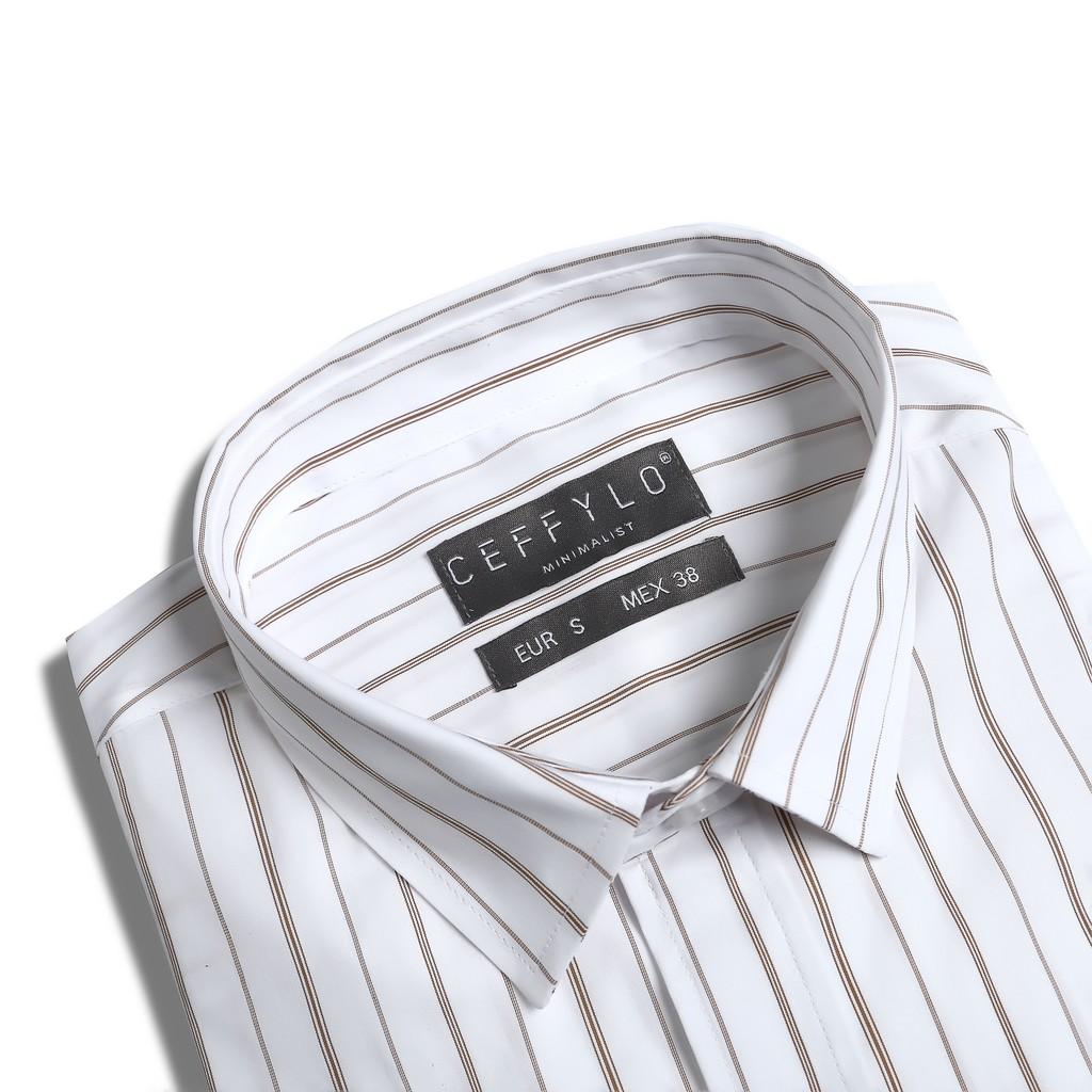 Áo Sơ Mi Nam Họa Tiết Kẻ Sọc Nâu CEFFYLO 2, Vải Cotton Mềm Mịn, Form Chuẩn