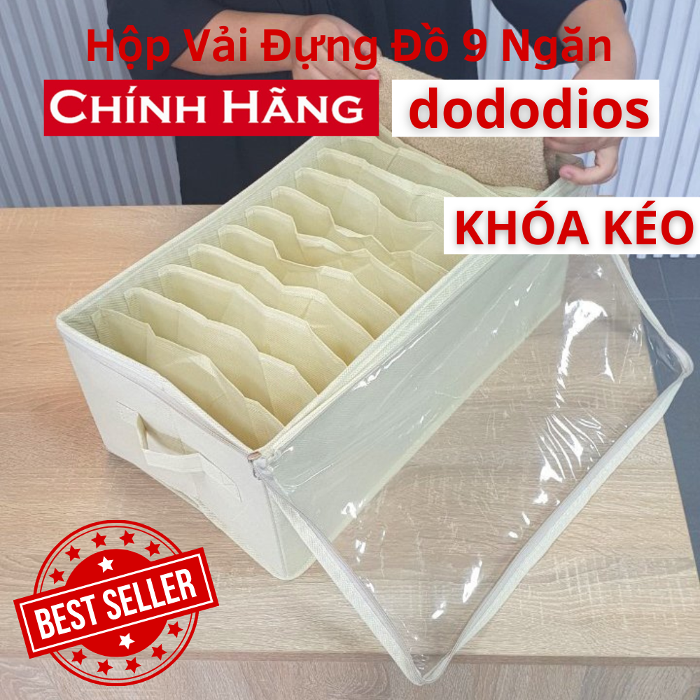 [12 Ngăn - Có Nắp Là Khóa Kéo Cao Cấp] Hộp vải đựng quần áo chia ngăn dododios chất liệu vải không dệt giỏ đựng quần áo đồ lót chia 9 và 11 ngăn mềm, hộp vải chia ngăn đựng quần áo có nắp - Chính hãng dododios