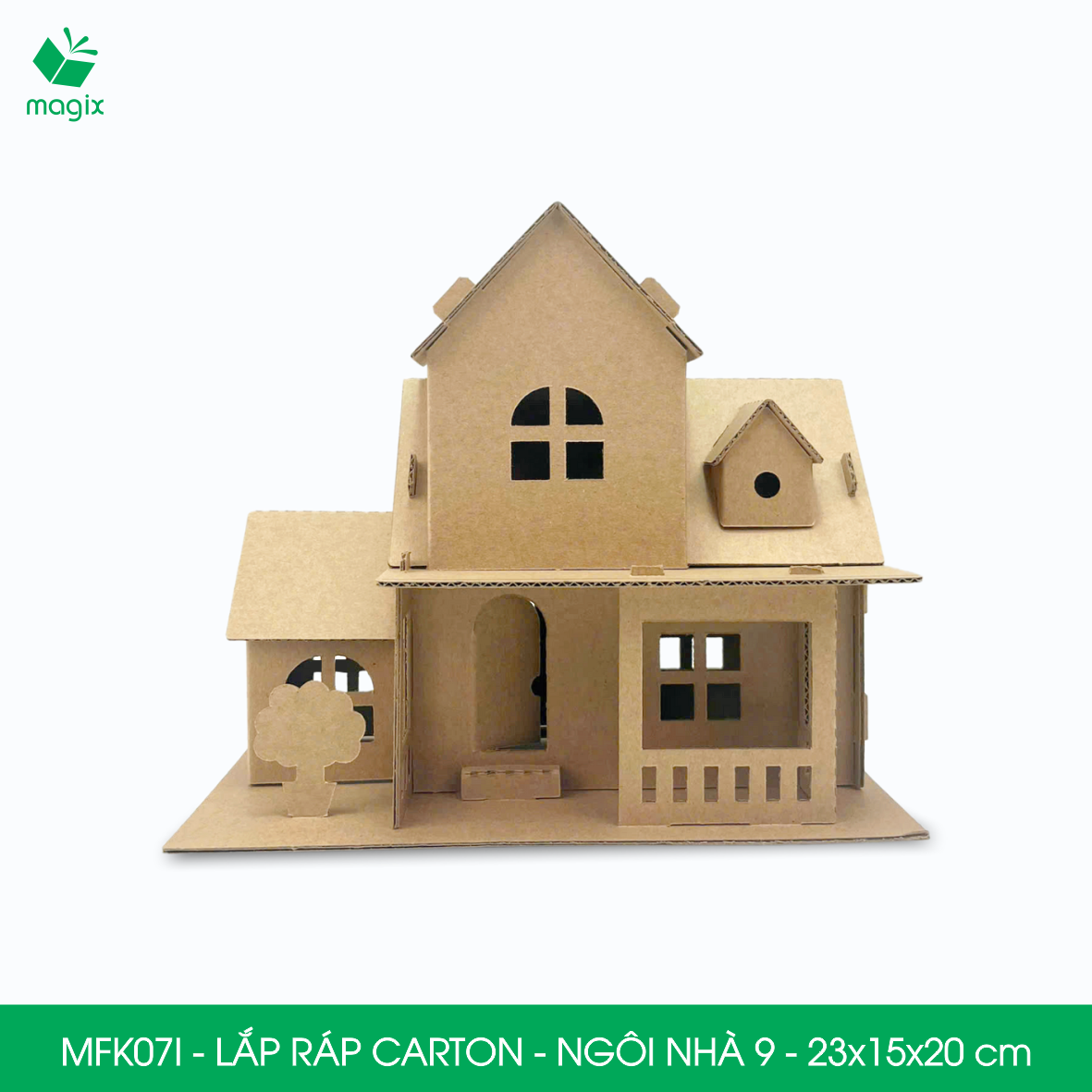 MFK07I - 23x15x20 cm - Mô hình ngôi nhà lắp ráp từ bìa carton cao cấp, nhà giấy carton mini sáng tạo