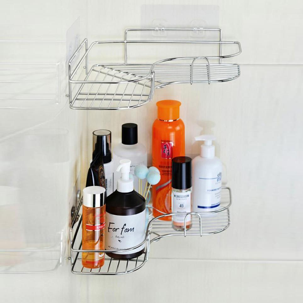 Kệ góc Inox không gỉ nhà tắm, nhà bếp, phòng khách tam giác dán tường siêu dính