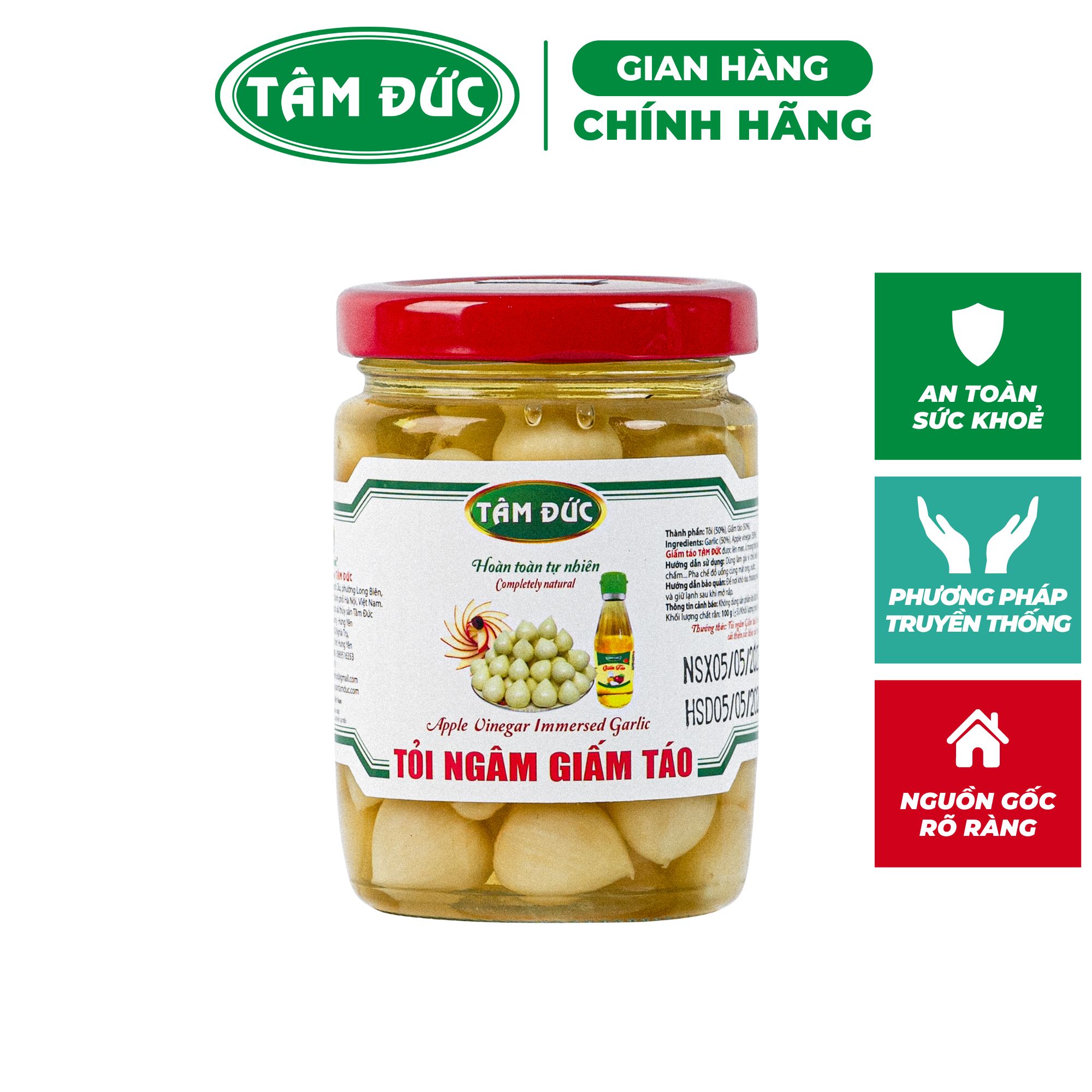 Tâm Đức - Tỏi ngâm giấm táo ăn liền lọ 190gr / 380gr