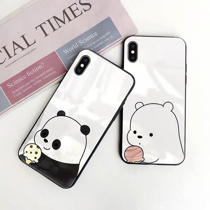 Ốp kính cường lực cặp đôi gấu Dành Cho iphone 6 s plus 7 8 plus Xr X s max 11 11 pro max 12 mini 12 pro max se2