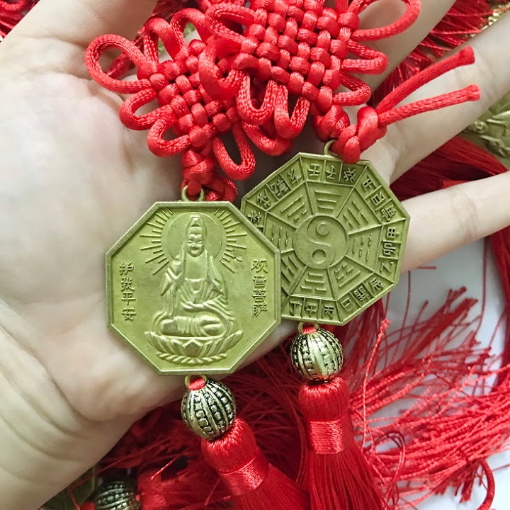 Dây treo phong thủy hình Bát Quái và Quan Âm Bồ Tát, dùng cầu may mắn, bình an, treo trong nhà, trên xe, bỏ túi mang theo - SP005023
