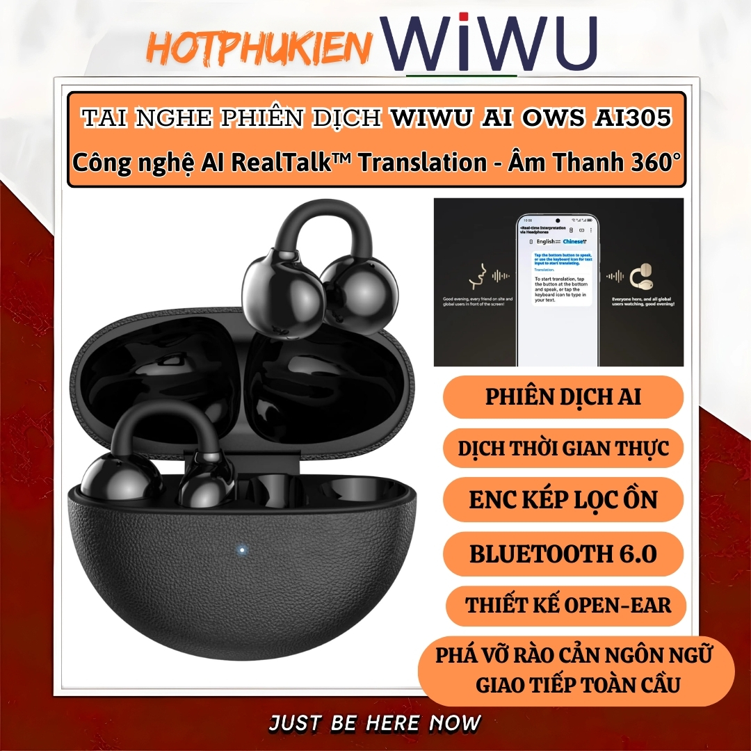 Tai nghe phiên dịch AI RealTalk Translation đa ngôn ngữ ENC kép lọc ồn WIWU OWS Ai305 - Bluetooth 6.0, dịch thời gian thực, Âm Thanh 360°, Directional Sound Transmission, Dynamic Bass 9 &amp; Surround Sound 9 - Hàng nhập khẩu