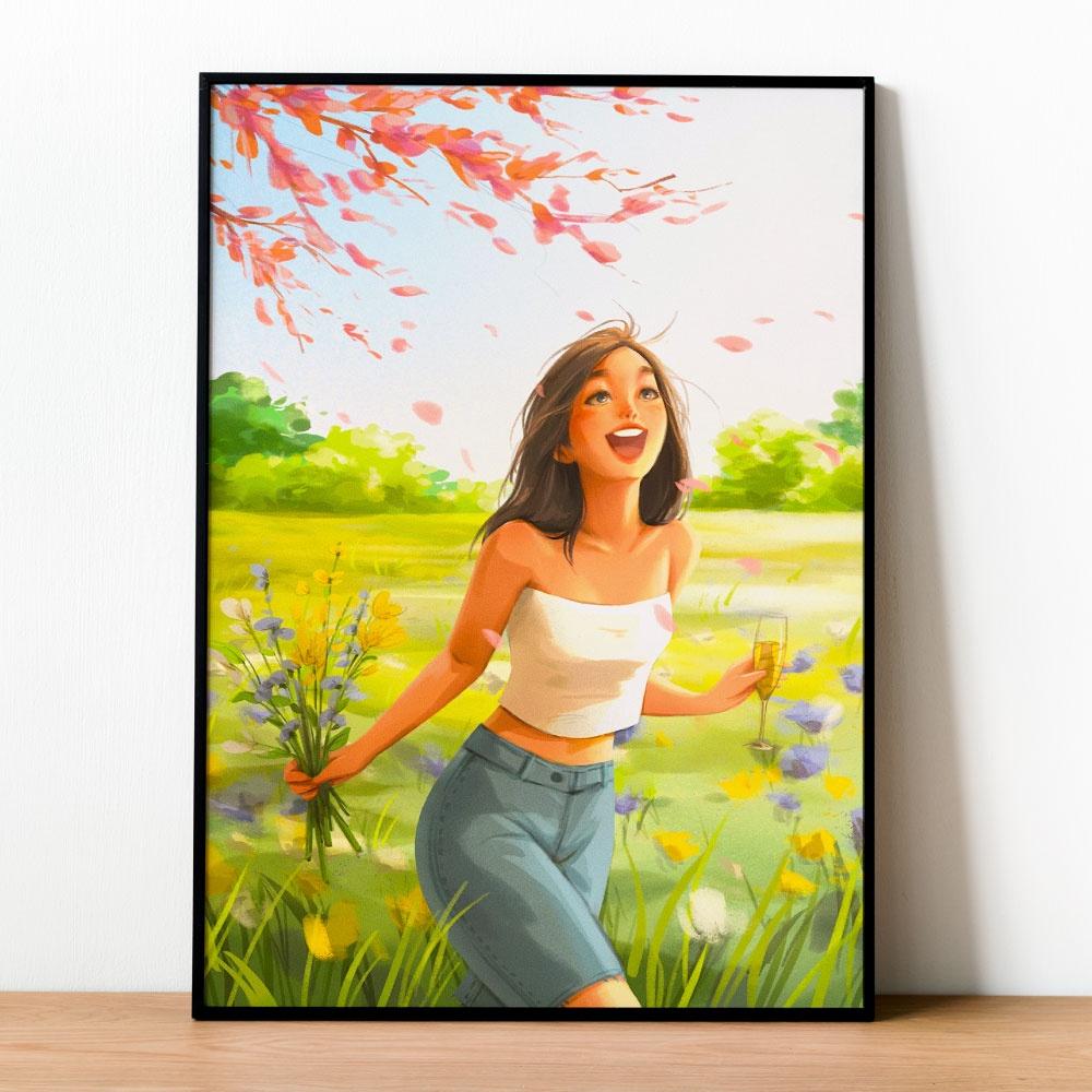 Tranh số hóa  - Mùa xuân ơi đã căng khung 40x50cm 36 màu