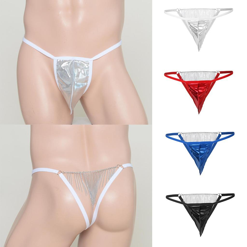 Men Back Tassel Chain T-Back Underwear Low-rise Bikini G-String Thong Briefs