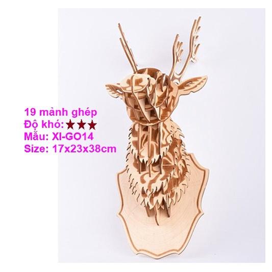 Mô hình lắp ráp đầu hươu 3D trang trí treo tường bằng gỗ Lắp ráp mô hình trang trí treo tường