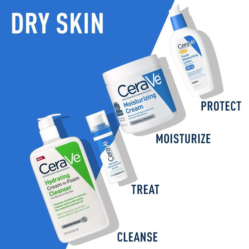 Sữa Rửa Mặt Tẩy Trang Cerave Hydrating Cream to Foam Cleanser cho da khô, loại bỏ makeup