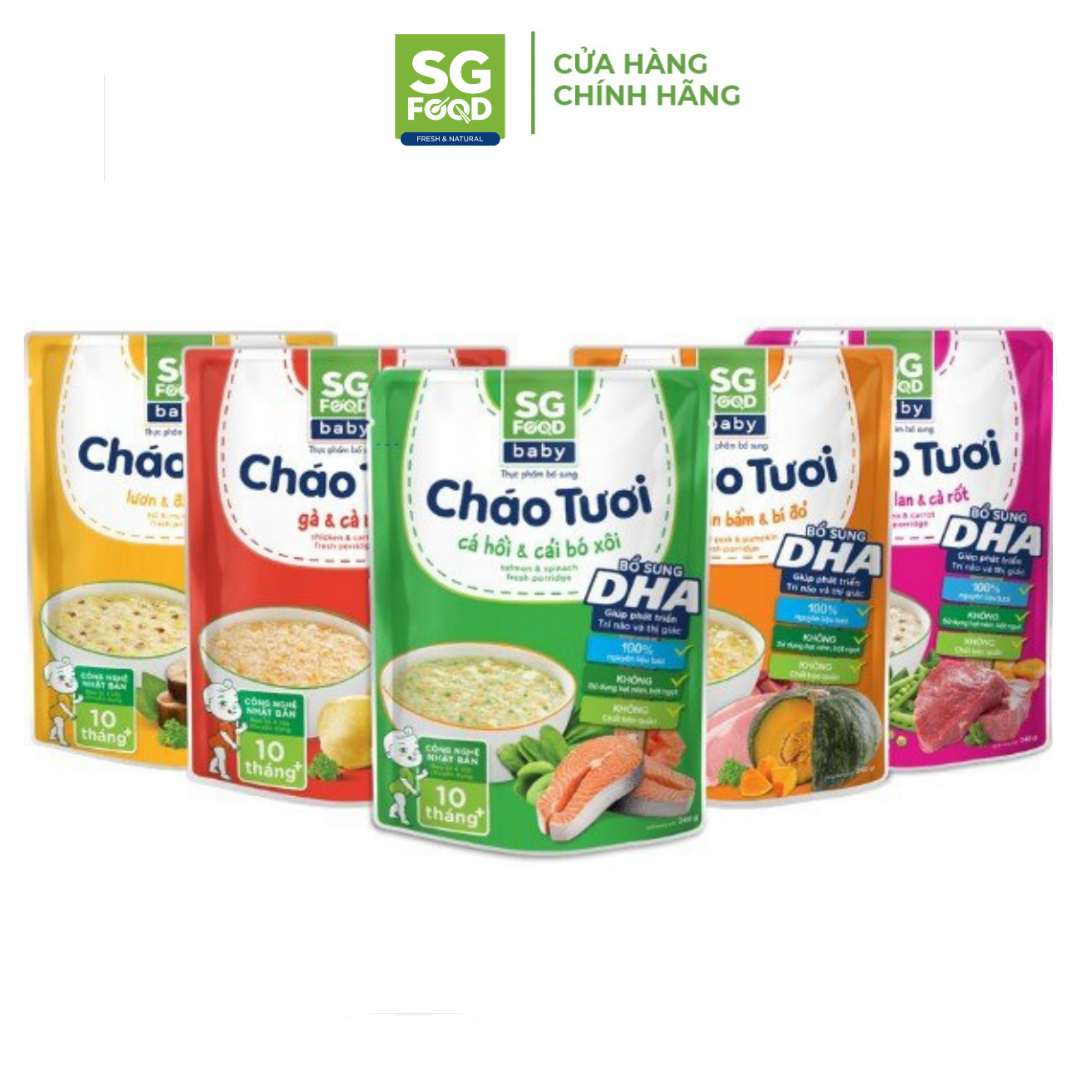 Lốc 53 - Combo 5 Cháo Tươi Baby Sài Gòn Food 240G (Gà, Thịt Bằm, Bò, Tôm, Cá Hồi)