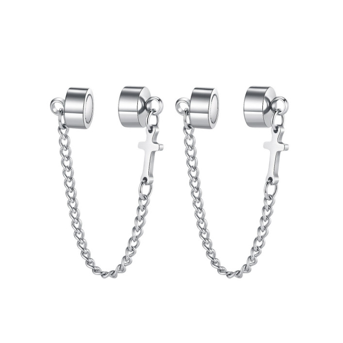 Bông Tai Nam Châm Dây Đeo Chéo Unisex Ko Cần Bấm Lỗ Tai Titan Ko Đen TT 3906 – 1 Cái