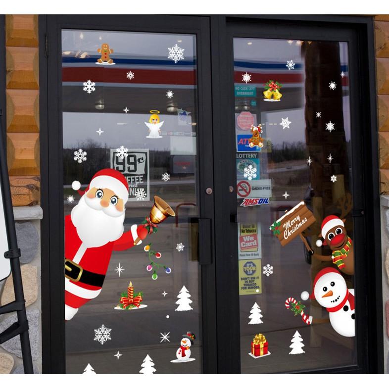 Decal trang trí noel ông già noel và các bạn chào giáng sinh